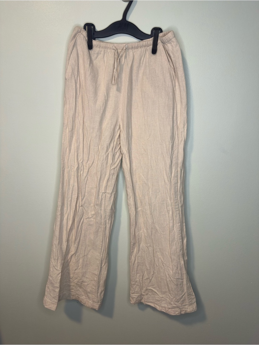 H&M Kids Linen Blend Wide Leg Pants Oatmeal Beige Drawstring